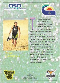 1993 Futera Hot Surf #2 Tom Carroll Back